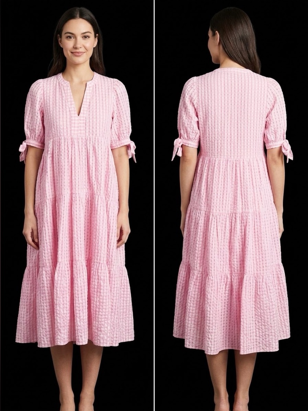 English Factory Light Pink Textured Tiered Midi Dress